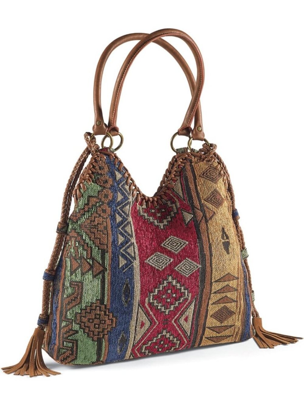 Southwestern Tapestry Slouchy Purse | Snap Closure | Lined with Pockets | 21